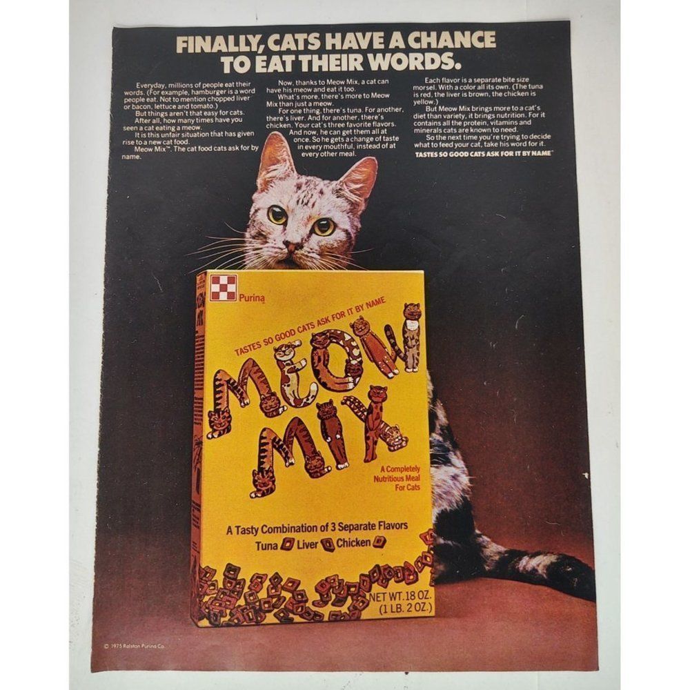 Vintage Rare 1975 Ralston Purina Meow Mix Original